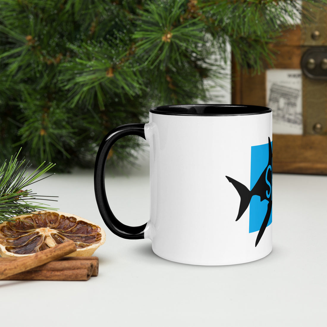 Shark Siarc Mug with Colour Inside Welsh