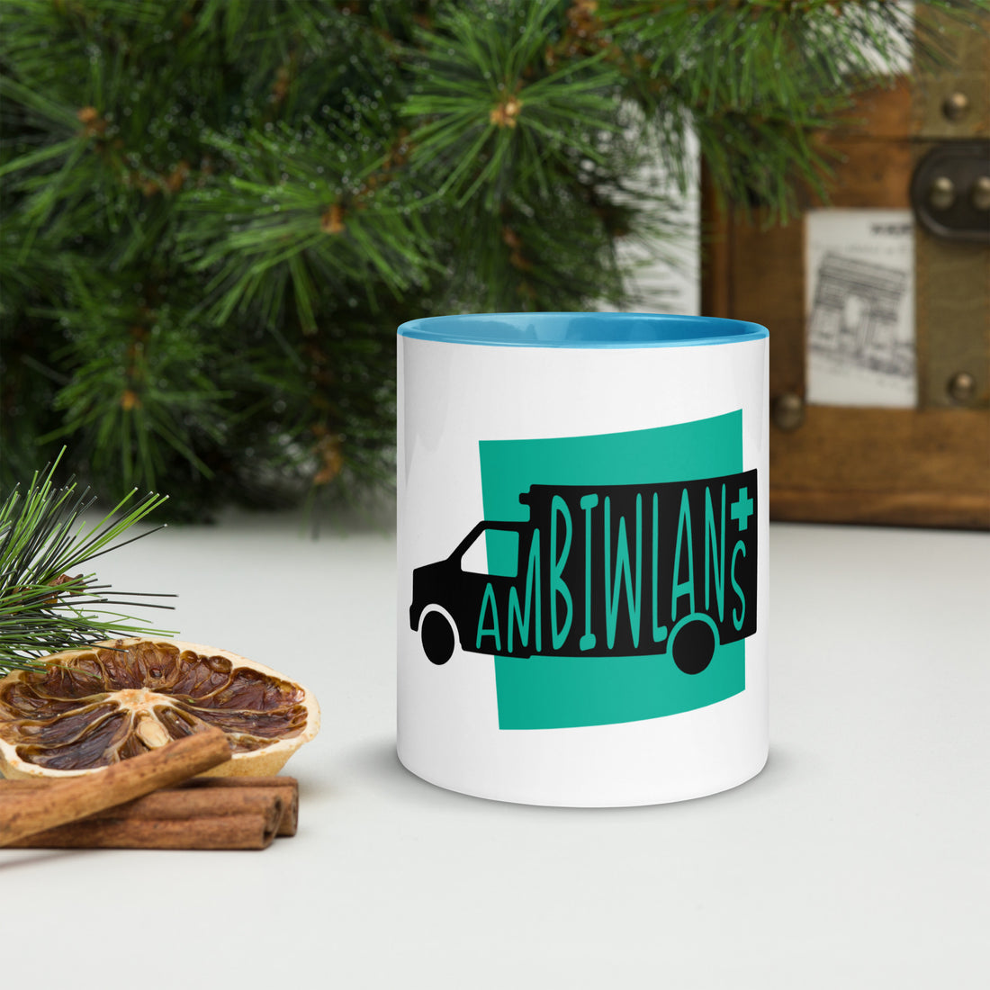 Ambulance Ambiwlans White Mug with Colour Inside