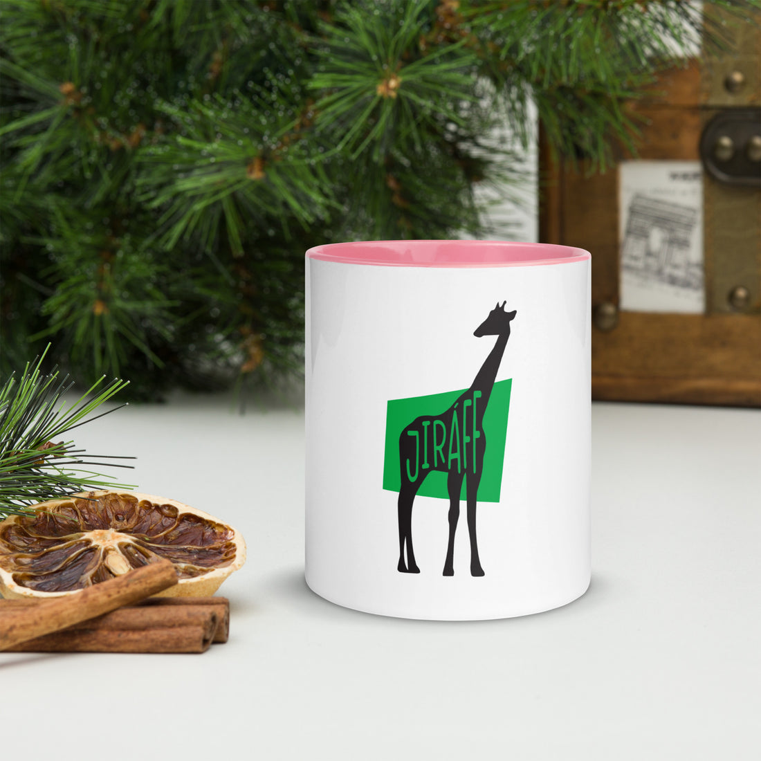 Giraffe Jiráff White Mug with Colour Inside