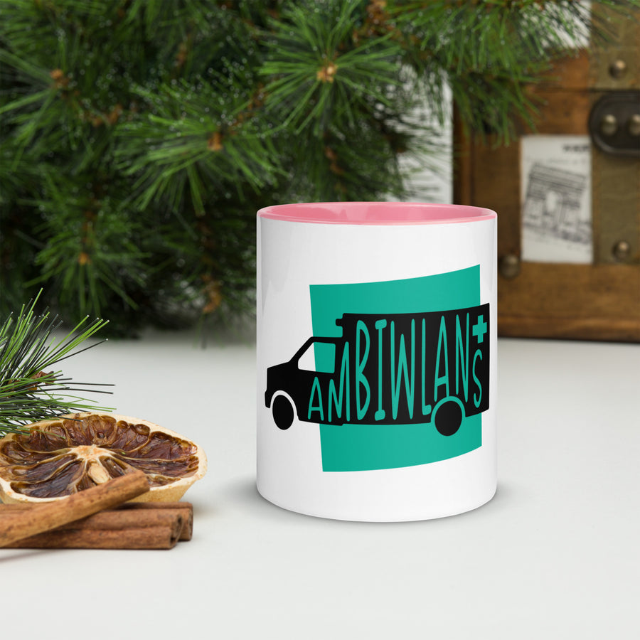Ambulance Ambiwlans White Mug with Colour Inside