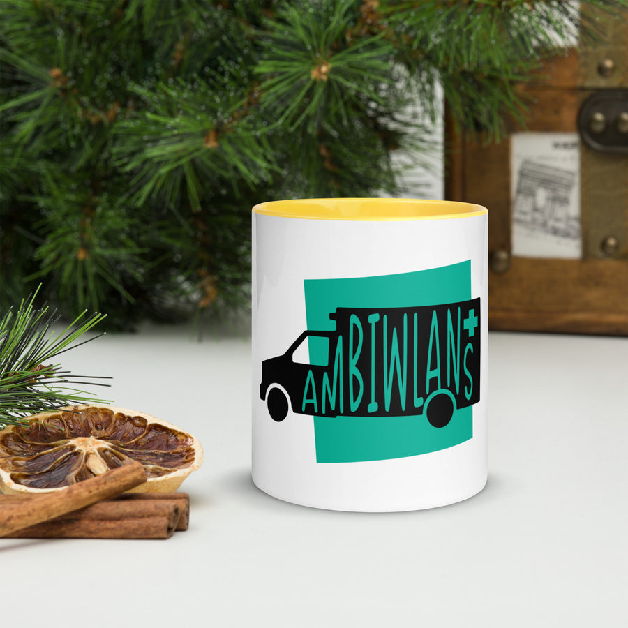 Ambulance Ambiwlans White Mug with Colour Inside